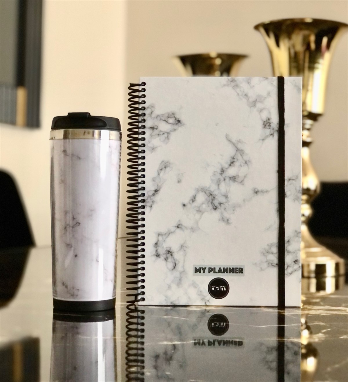 Beysz Mermer Tasarımlı Mug Bardak Ve Tarihsiz Haftalık Planlayıcı GiftmodaBeyaz-Mermer-Mug-Defter