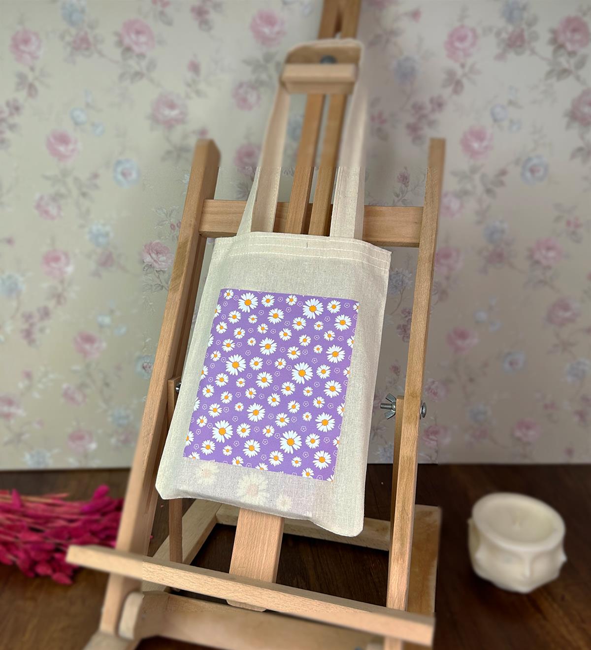 Mor Papatya Tasarımlı Bez ÇantagiftmodaGmcnt100050