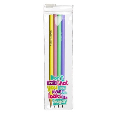 Çantalı Pastel Slogan Kurşun Kalem Seti Motto
