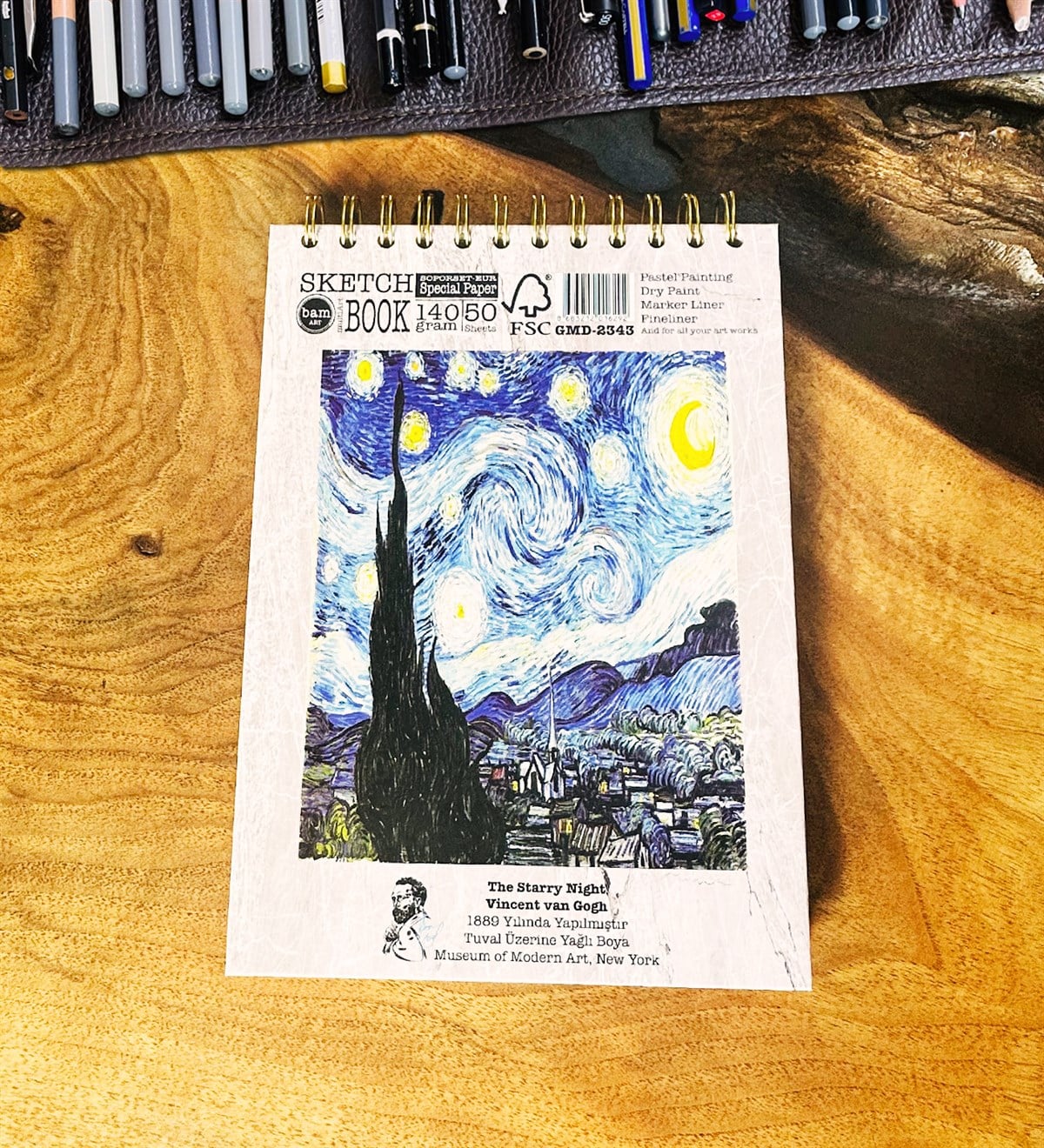 17X23Cm Sketch Book - Eskiz Defteri - Spiralli Tutuş / Grenli Sert Tasarım KapakgiftmodaGmd100650-Yıldızlı-Gece