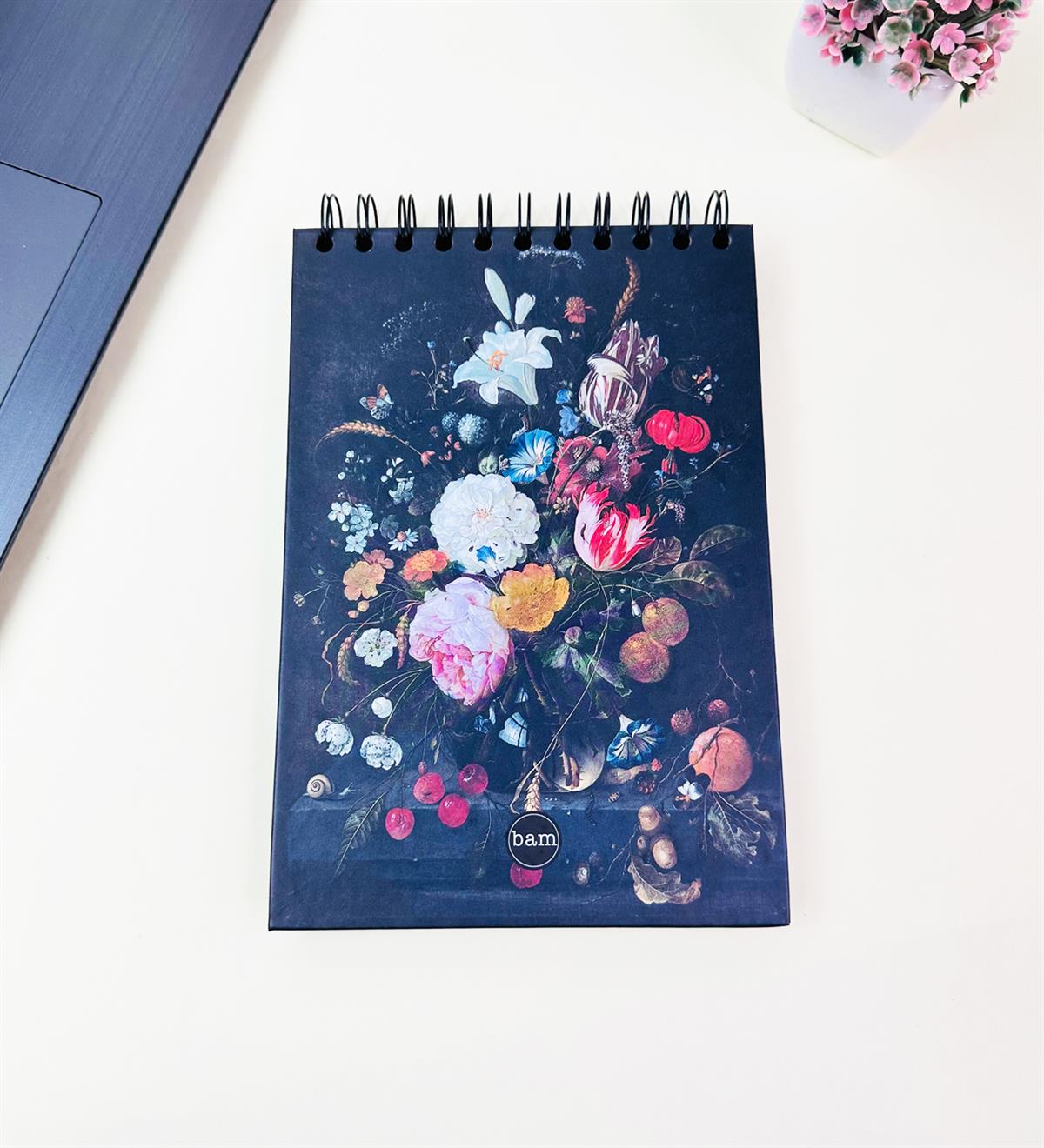 21x14Cm Üstten Spiralli Sketch Book - Eskiz Defteri - Siyah Sayfa - 260 Gr - 56 YaprakgiftmodaBam-3000-6-Çiçek-Art