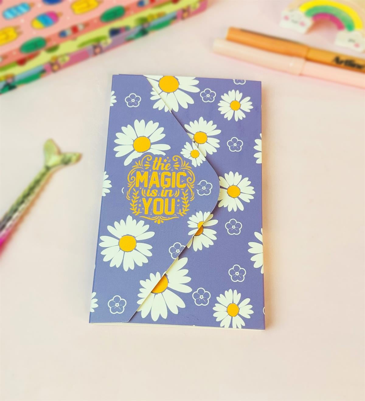 Mor Papatya Tasarımlı Zarf DefftergiftmodaBAM-1020