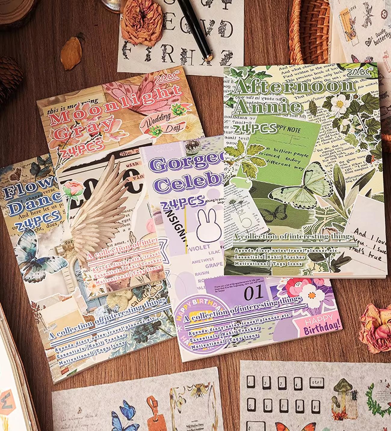 Vintage Temalı Sticker Kitabı - 24 Sayfa Scrapbook Etiket Seti giftmodaBM-1769