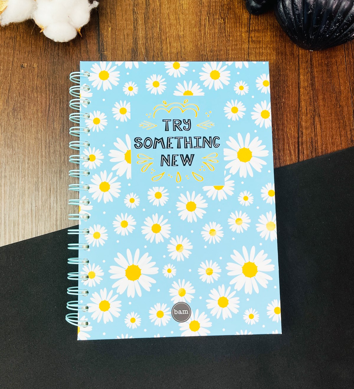 Mavi Papatya Tasarımlı Çizgili Spiralli DeftergiftmodaGmd100259