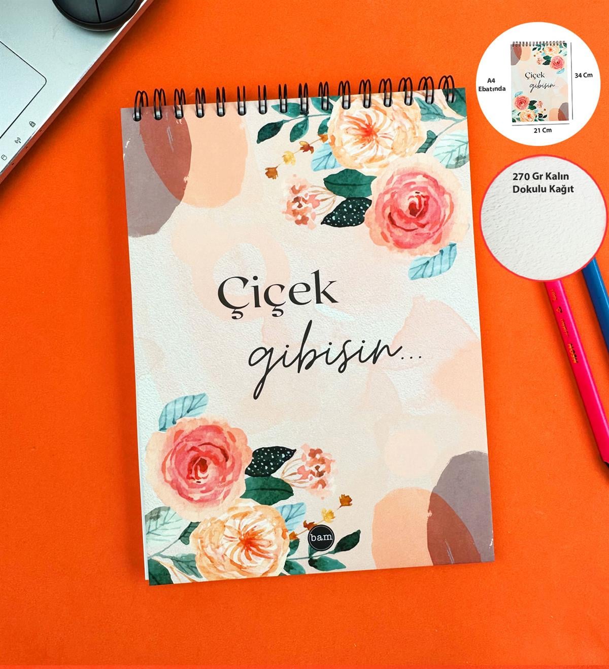 30x21Cm A4 Sketch Book - Eskiz Defteri - 270 Gr - 34 YaprakgiftmodaBAM-1047