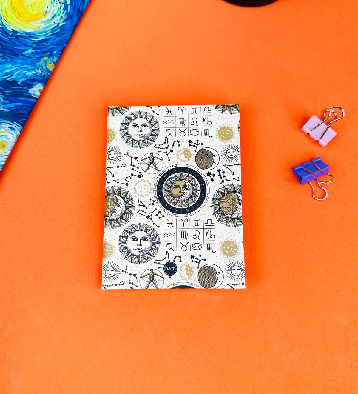 Tarot Ay Ve Güneş Tasarımlı Sert Kapaklı Mini DeftergiftmodaBam-1029-10	