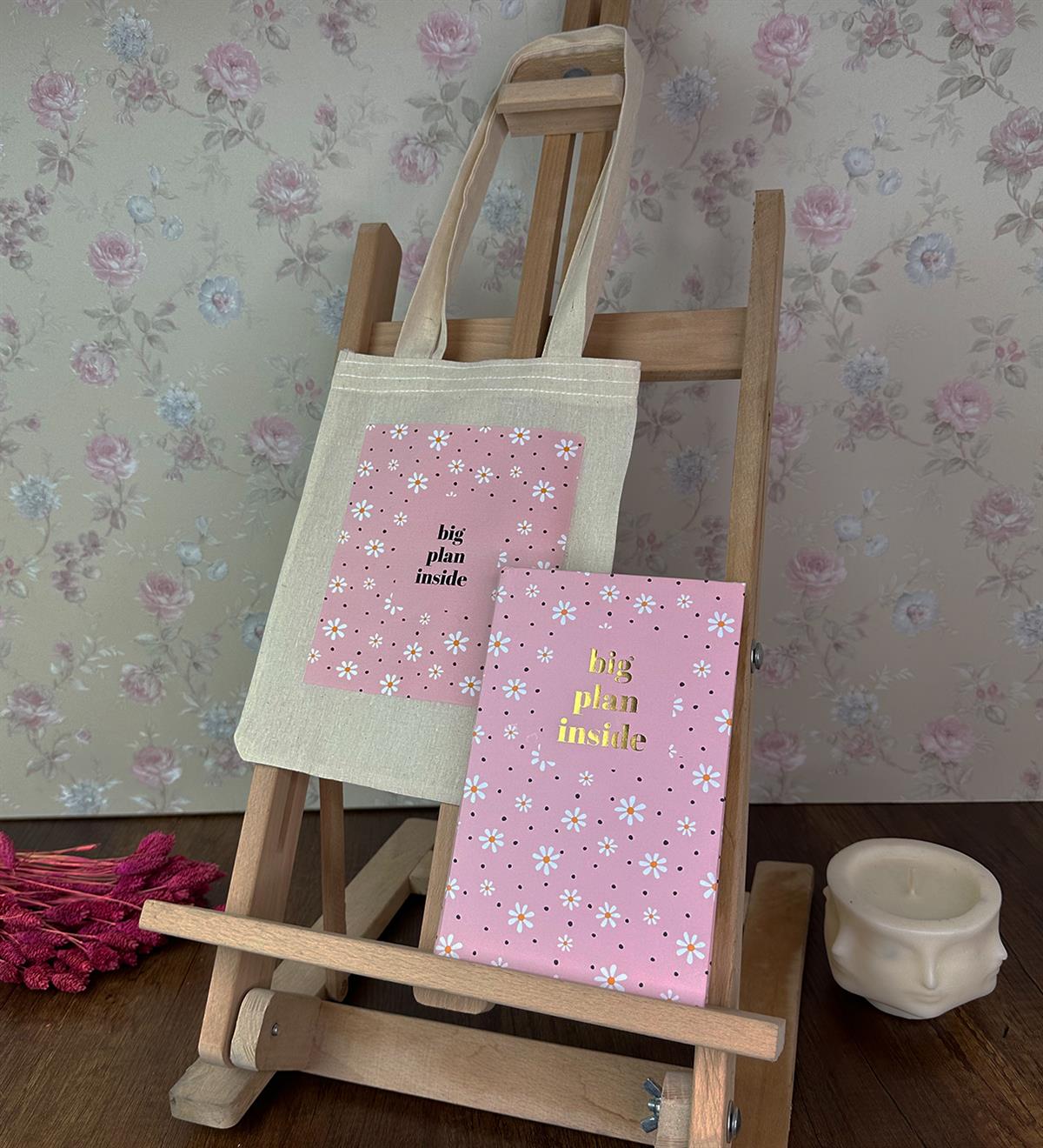 Pembe Papatya Kalın Kitap Görünümlü Defter Ve Bez Çanta SetgiftmodaGmhs101816