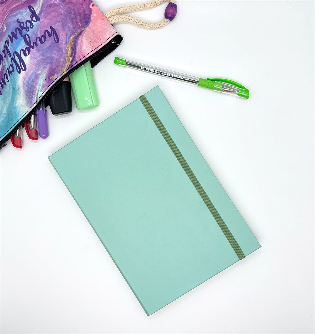 Düz Su Yeşili Tasarımlı Lastikli Defter	giftmodaGmd100086