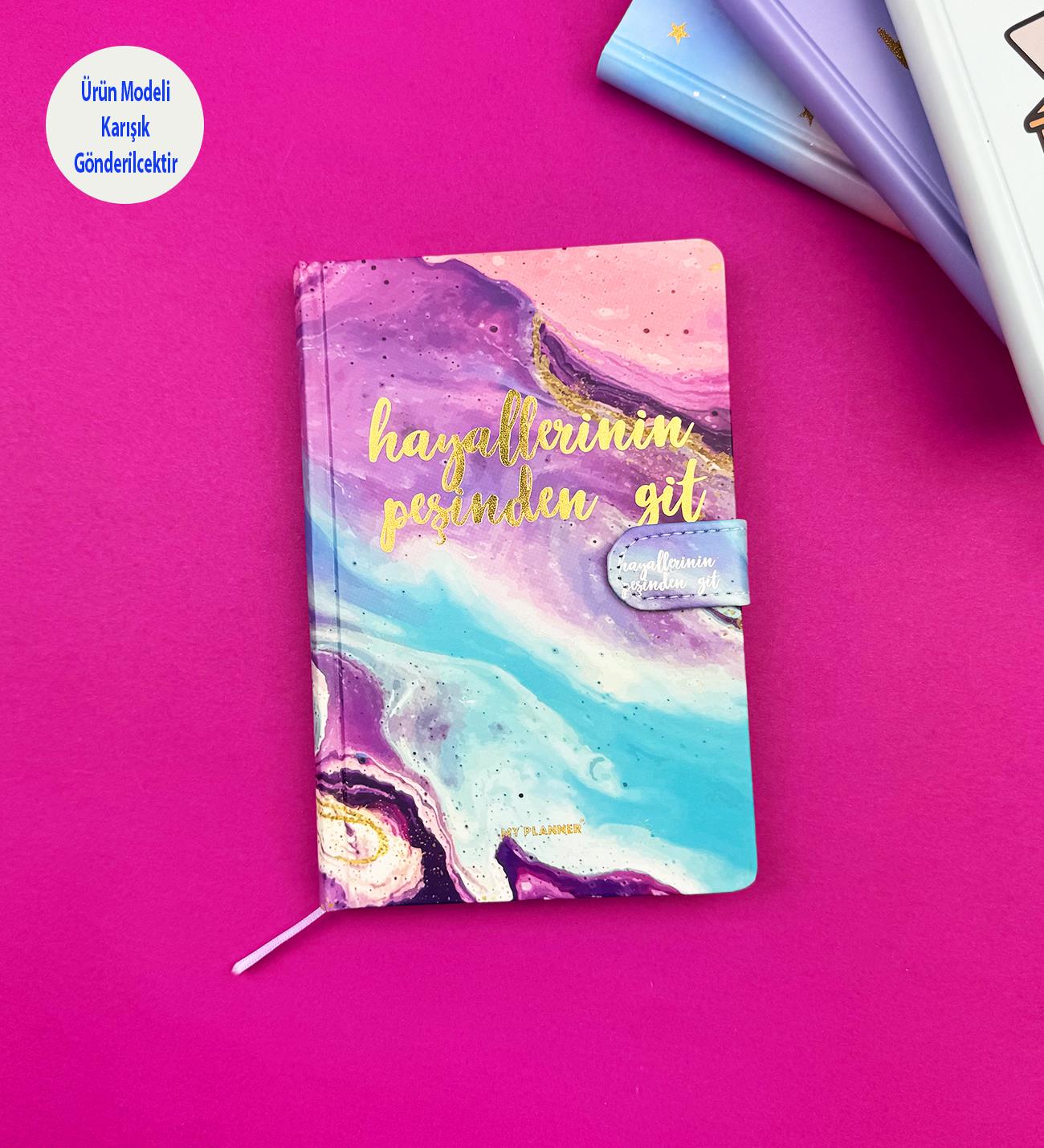 2'li Motto Tasarımlı Mıknatıs Kapaklı Çizgili Defter 19x12 CmgiftmodaBM-1404