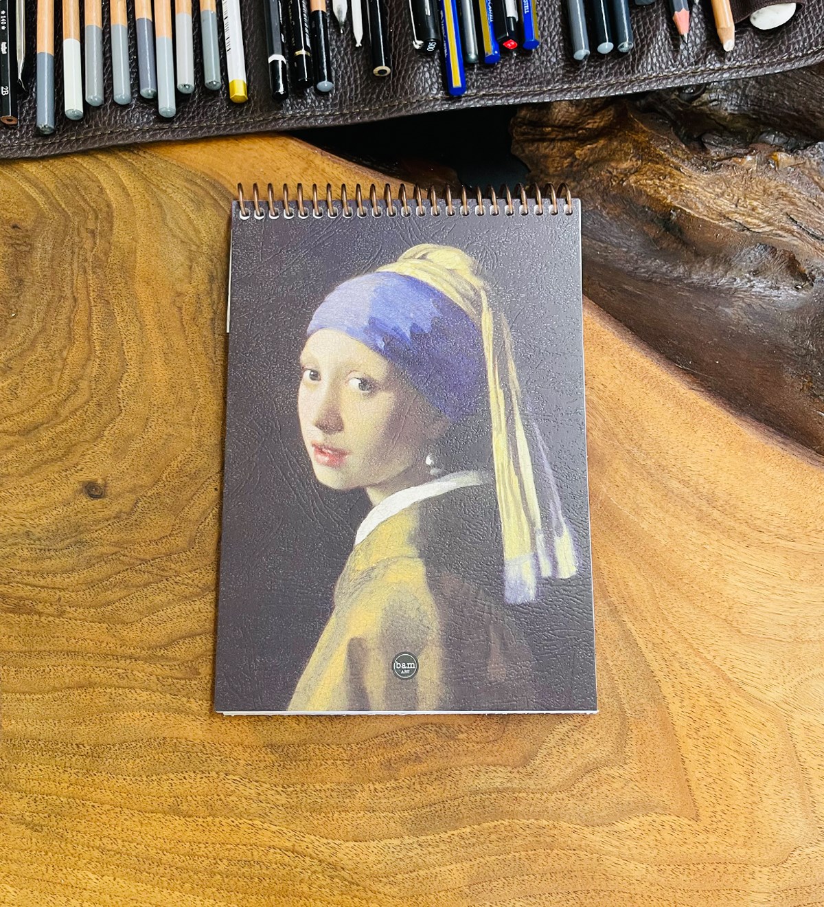 A5 Skecth Book - Eskiz Defteri - Spiralli Tutuş / Grenli Sert Tasarım KapakgiftmodaGmd100283-İnci-Küpeli-Kız