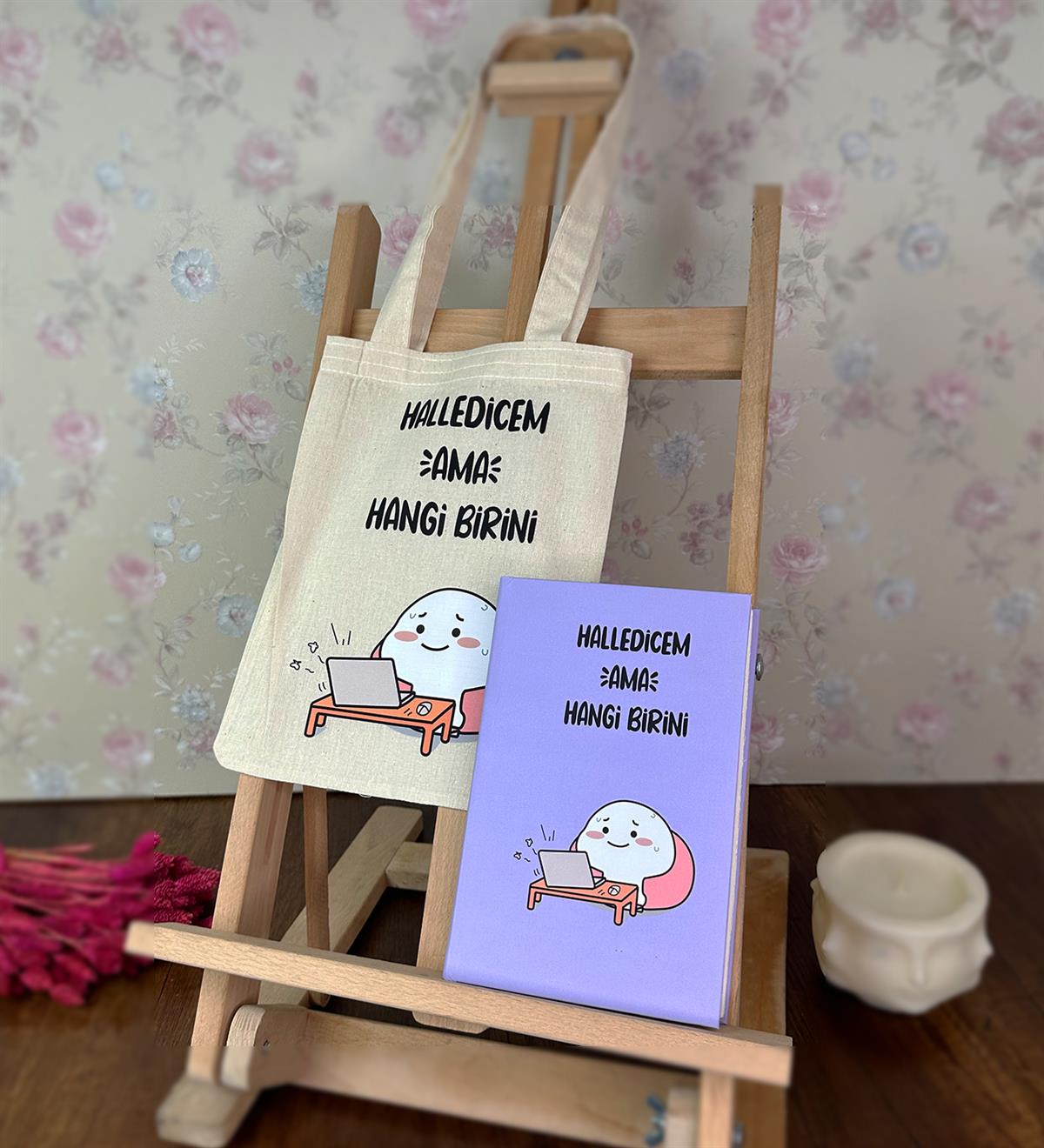 Halledicem Ama Hangi Birini  Kalın Kitap Görünümlü Defter Ve Bez Çanta SetgiftmodaGmhs101820