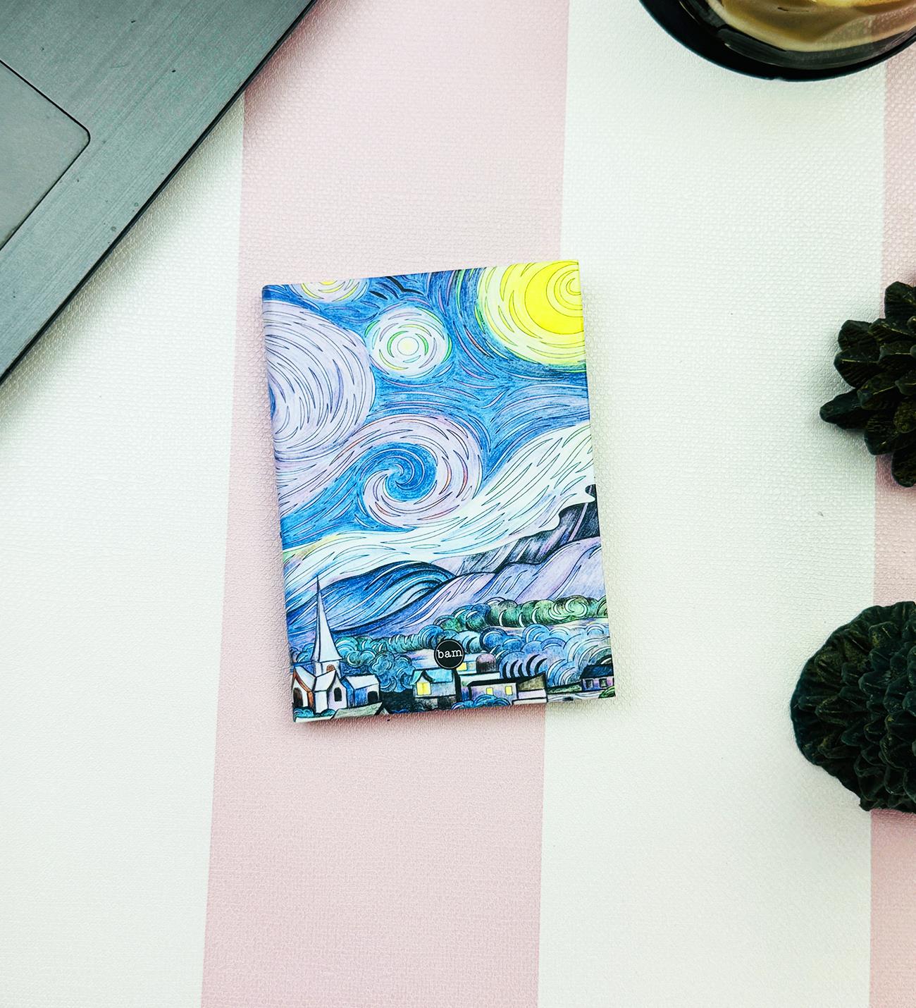 Yıldızlı Gece Tasarımlı Sert Kapaklı Mini DeftergiftmodaBam-1029-5	