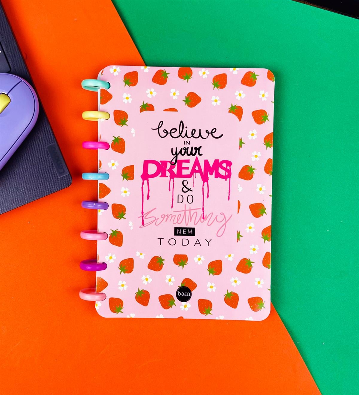 Believe Your Dreams Çilek Tasarımlı Yeni Nesil Kalp Spiralli DeftergiftmodaBAM-181-3