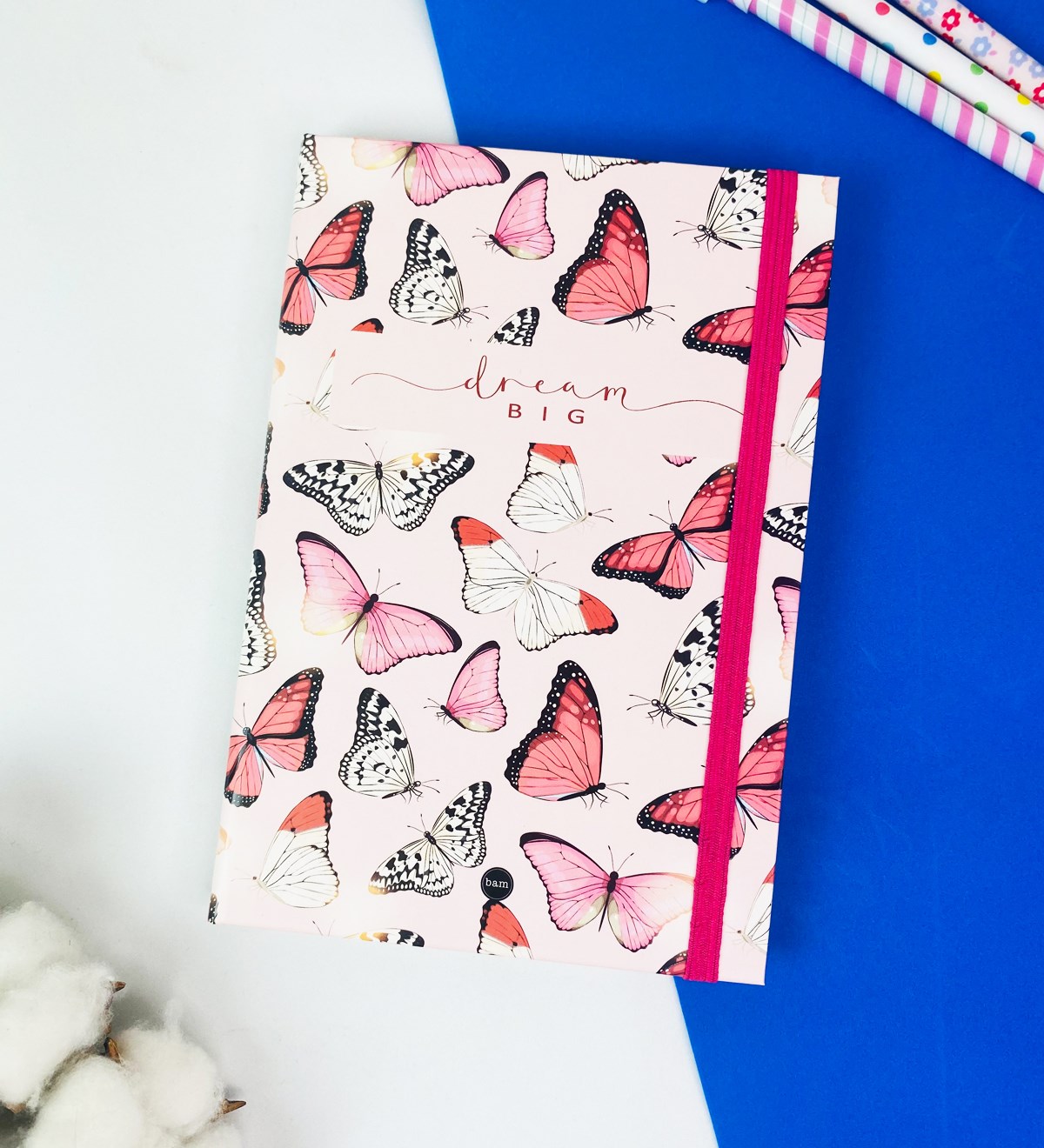 Pembe Kelebek Tasarımlı Lastikli DeftergiftmodaGmd100170