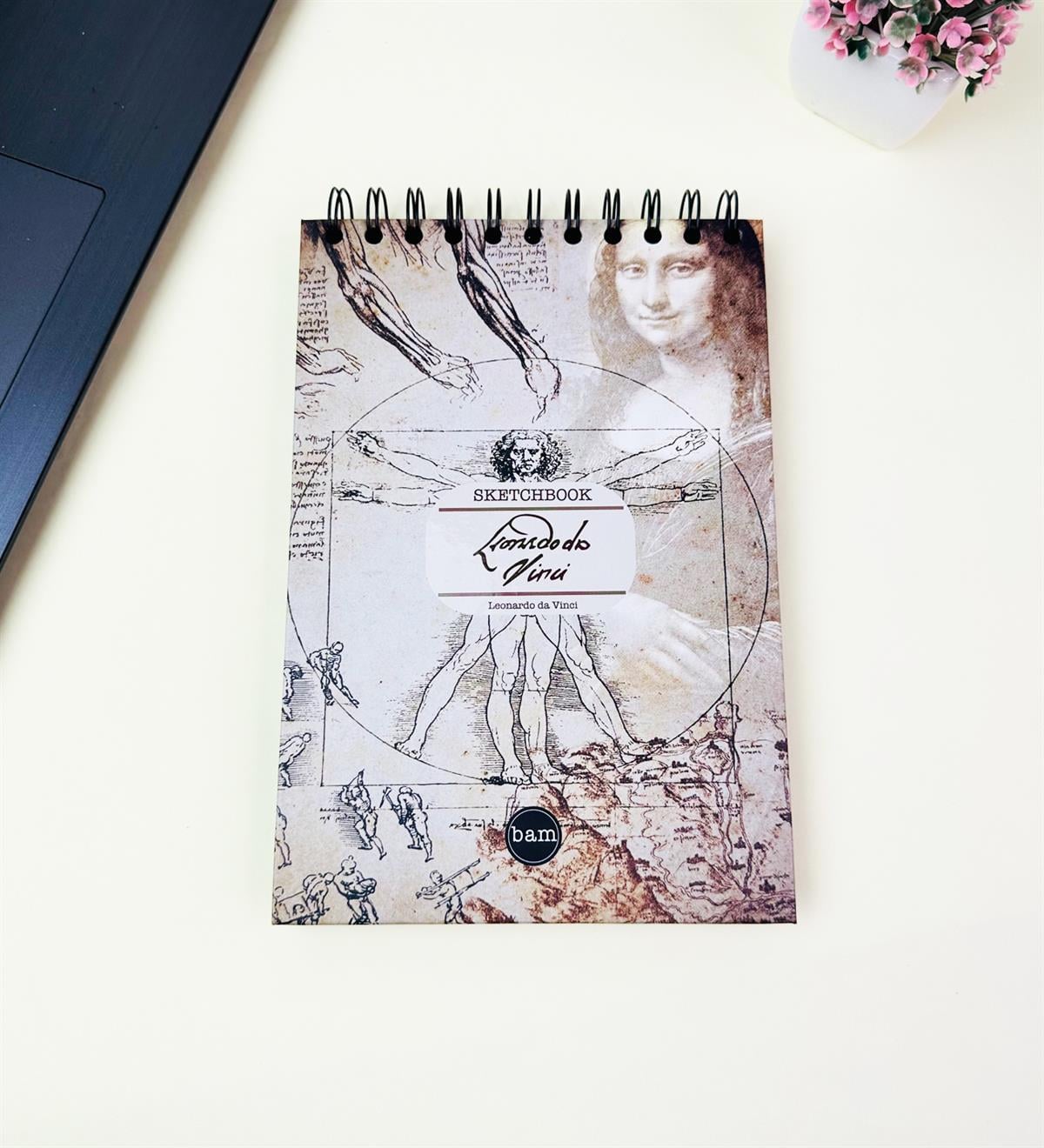 21x14Cm Üstten Spiralli Sketch Book - Eskiz Defteri - Siyah Sayfa - 260 Gr - 56 YaprakgiftmodaBam-3000-1-Da-Vinci