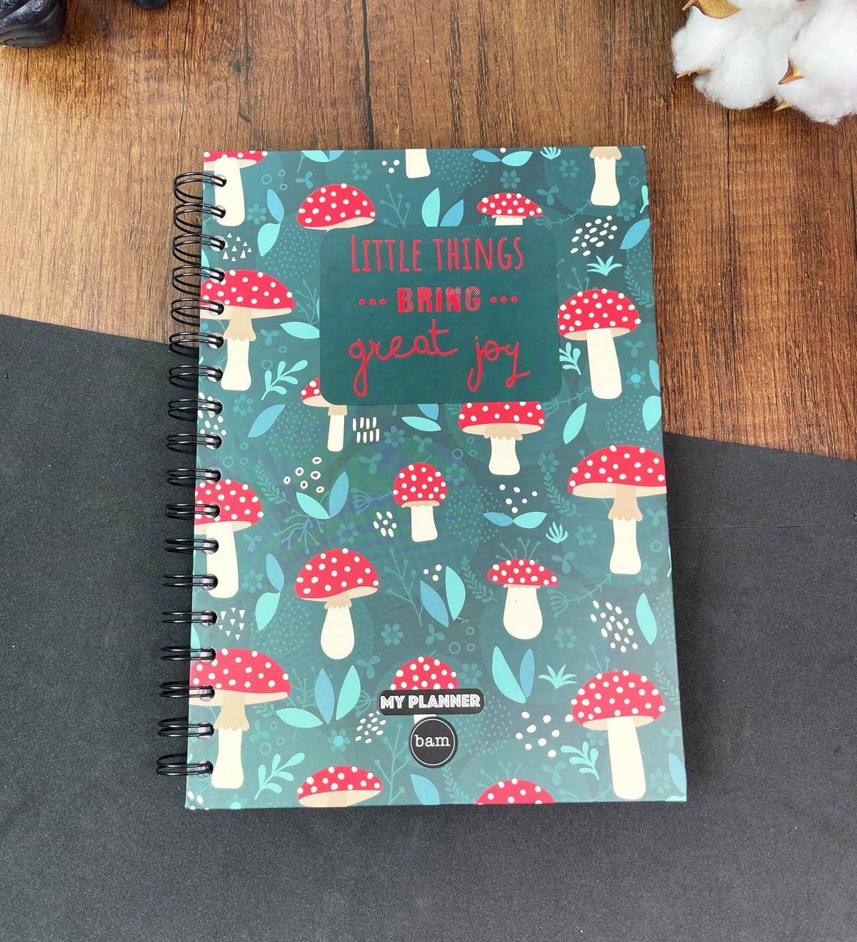 Mantar Motto Tasarımlı Çizgili Spiralli DeftergiftmodaGmd100536