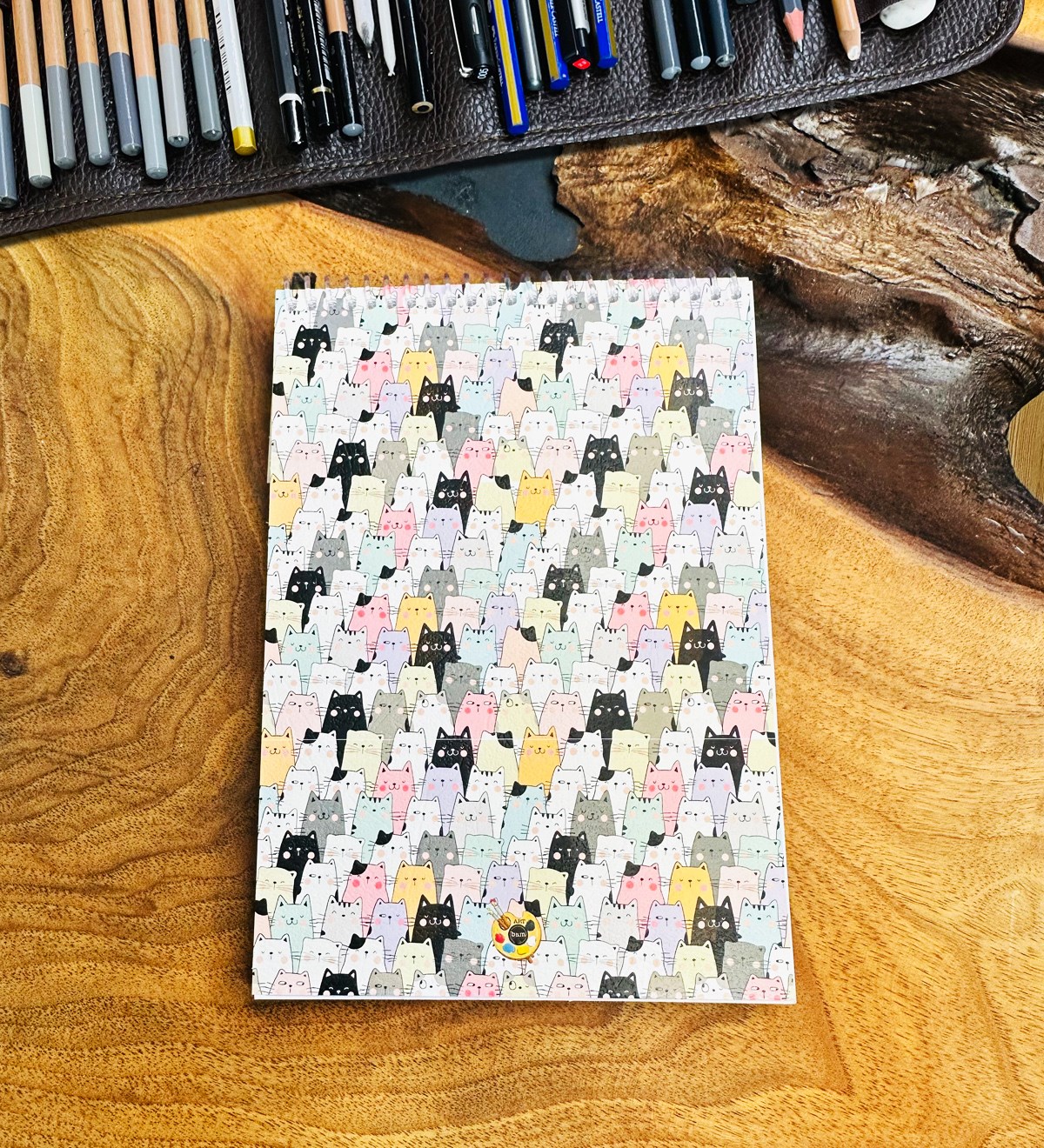 A5 Sketch Book - Eskiz Defteri - Spiralli Tutuş / Grenli Sert Tasarım KapakgiftmodaGmd100645-Sevimli-Kedi