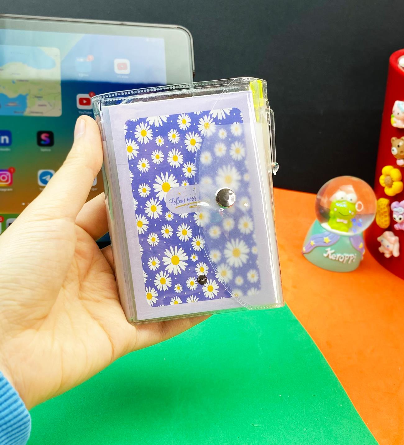 Mor Papatya Tasarımlı PP Mini Çanta Defter Ve Kalem SetgiftmodaBAM-1144