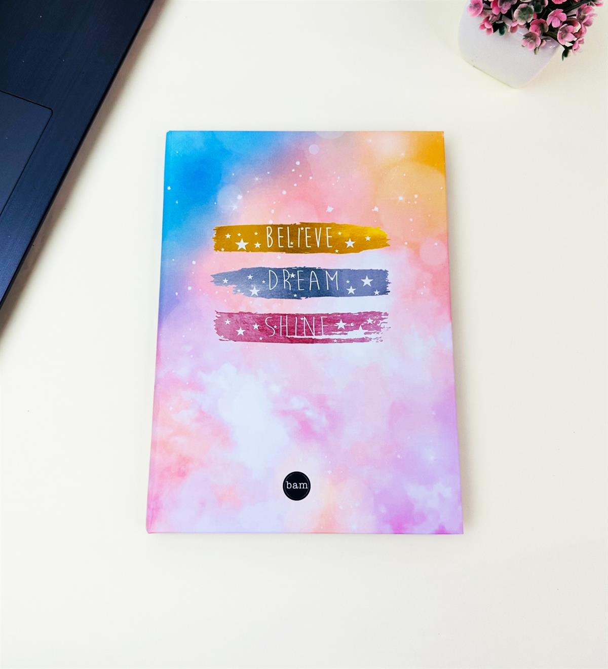 21x14Cm Sketch Book - Eskiz Defteri - Siyah Sayfa - 120 Gr - 56 YaprakgiftmodaBam-3003-Believe-Dream-Shine