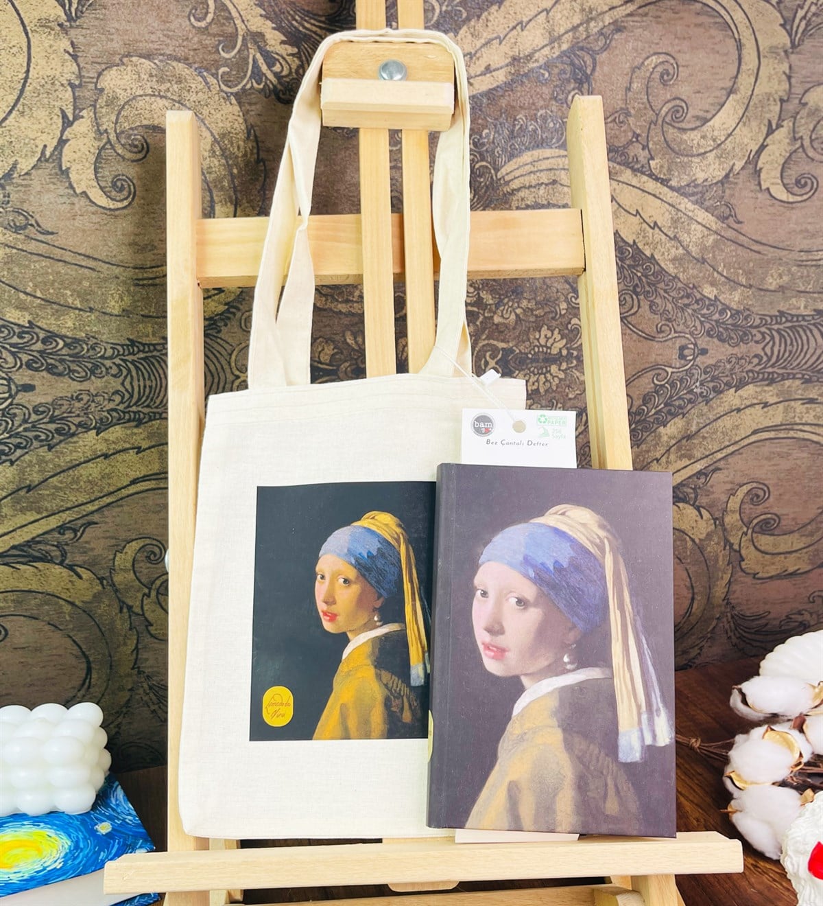 İnci Küpeli Kız Kalın Kitap Görünümlü Defter Ve Bez Çanta SetgiftmodaGmhs101809