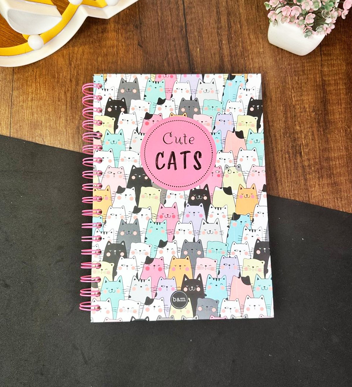 Sevimli Kedi Tasarımlı Çizgili Spiralli DeftergiftmodaGmd100637