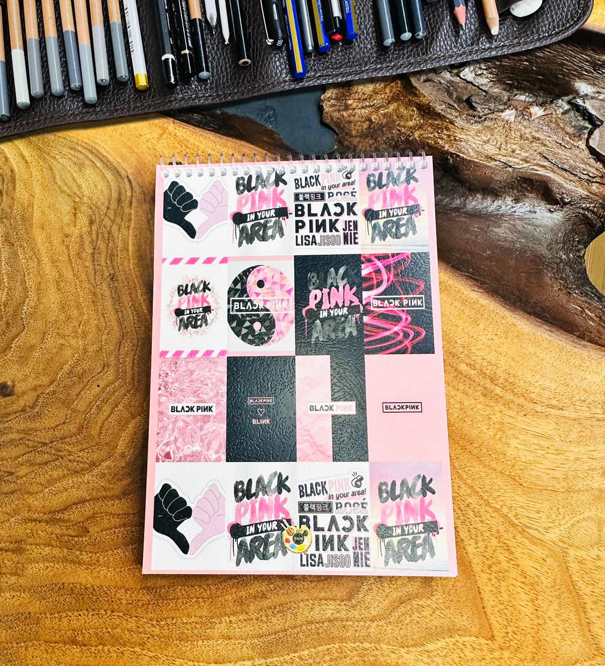 A5 Sketch Book - Eskiz Defteri - Spiralli Tutuş / Grenli Sert Tasarım KapakgiftmodaGmd100646-Black-pink