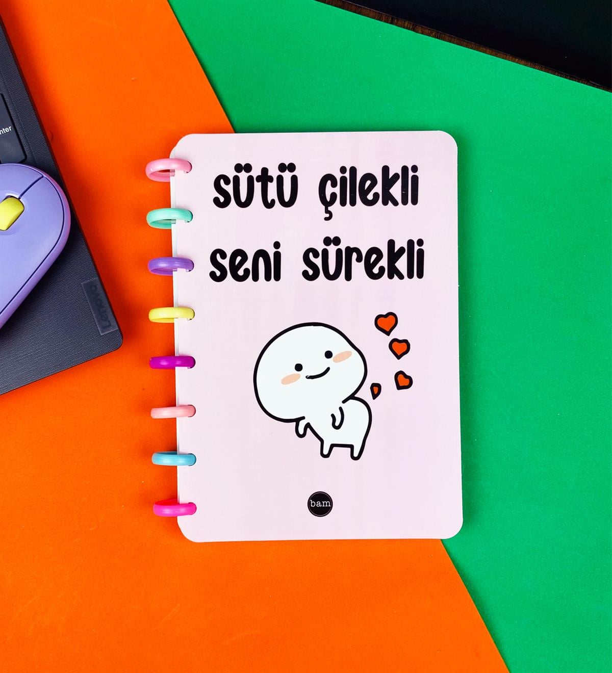 Sütü Çilekli Seni Sürekli Tasarımlı Yeni Nesil Kalp Spiralli DeftergiftmodaBAM-181	