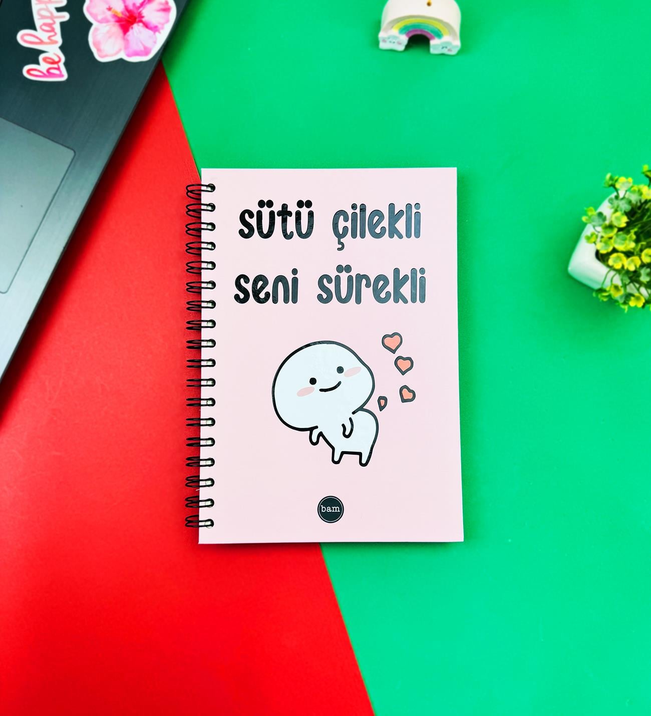 Sütü Çilekli Seni Sürekli Tasarımlı Spiralli DeftergiftmodaGmd100182