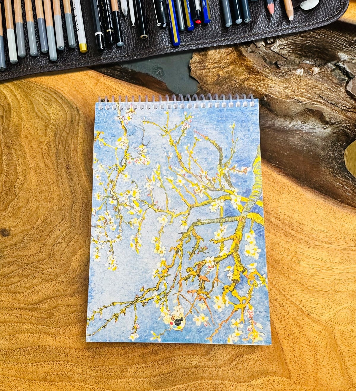 A5 Sketch Book - Eskiz Defteri - Spiralli Tutuş / Grenli Sert Tasarım KapakgiftmodaGmd100641-Badem-Cicegi