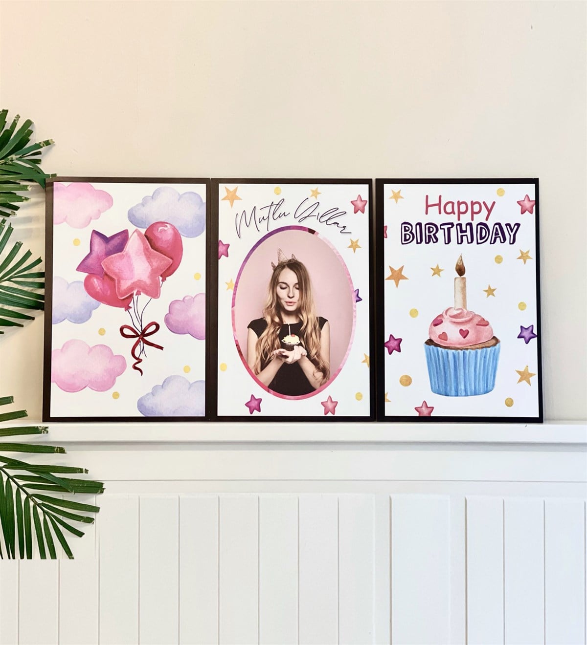 Kişiye Özel Mutlu Yıllar Tasarımlı Duvar Panosu 3'lü SetgiftmodaGM-P-24