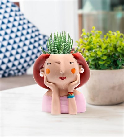 Dekoratif Pembe Elbiseli Kız Mini Saksı