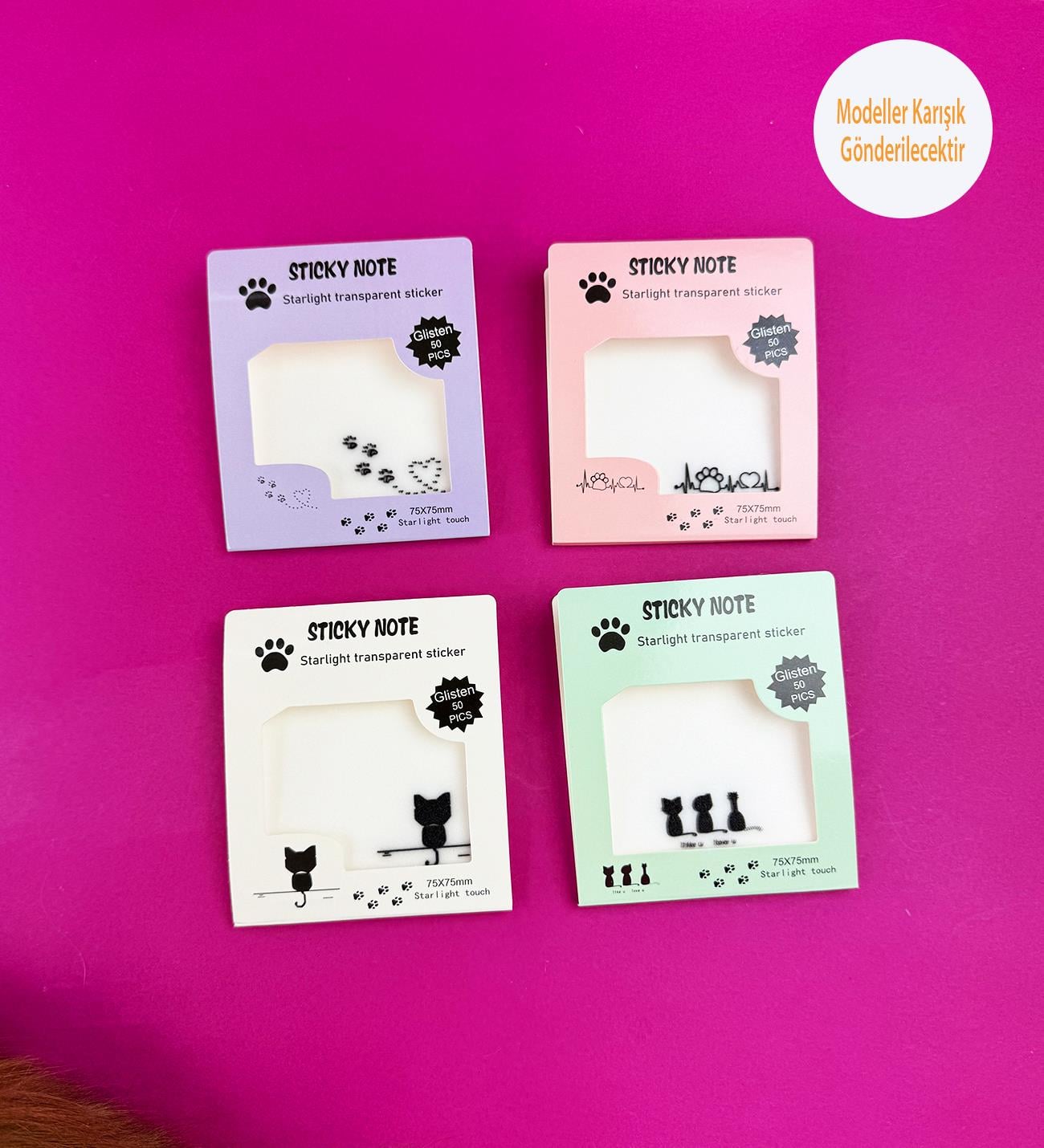 Kedi Tasarımlı Şeffaf Post-itgiftmodaBM-1534