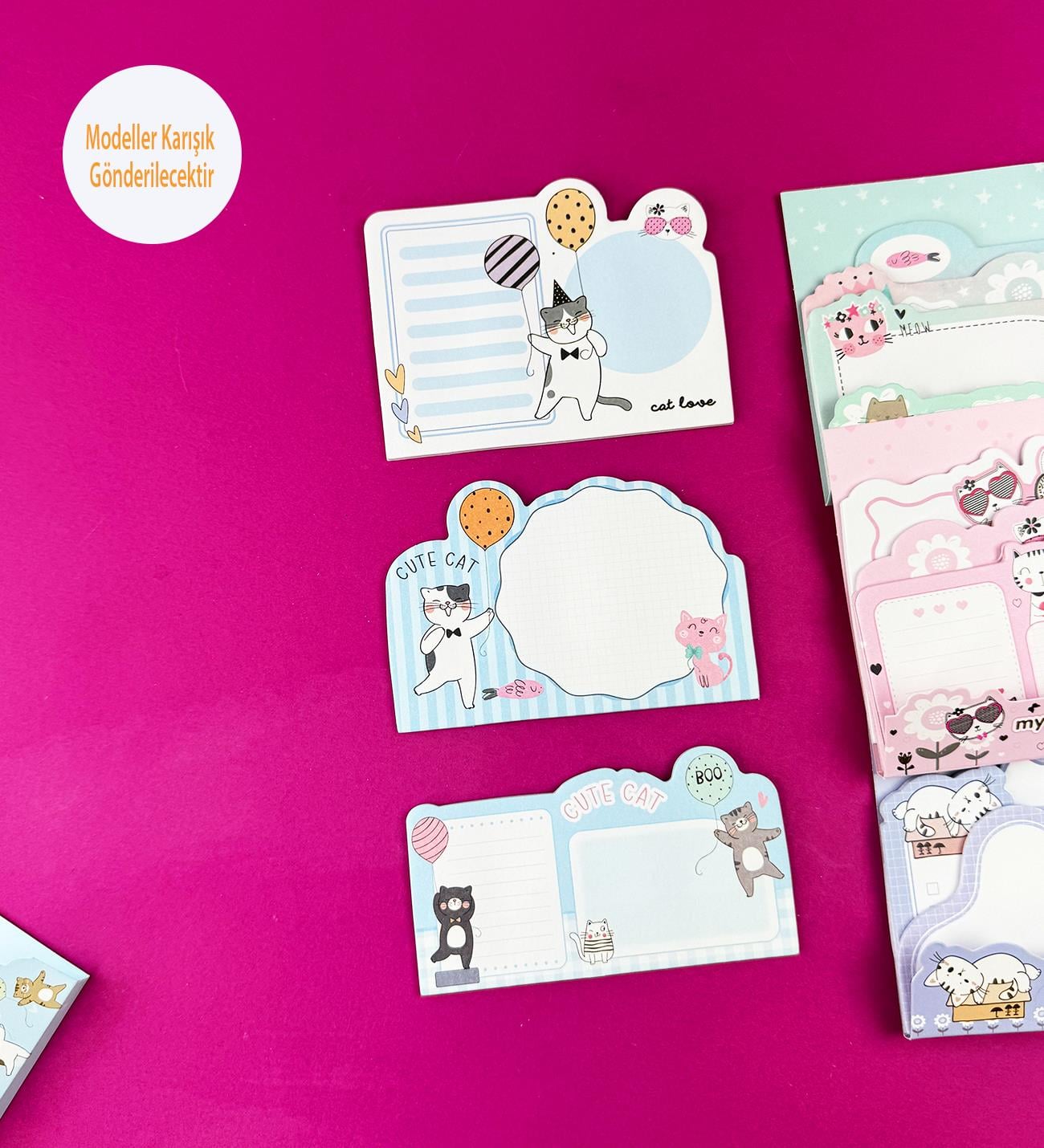 3'lü Sevimli Kedi Tasarımlı Post-itgiftmodaBM-1528