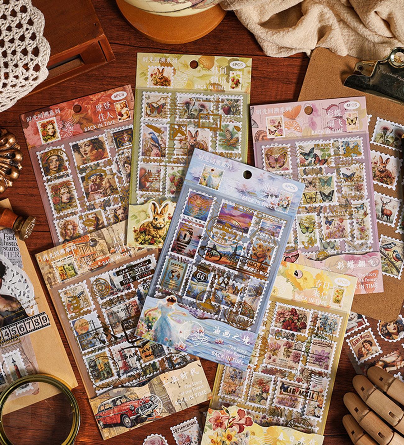 Pul Desenli Vintage Sticker Seti – 4 SayfagiftmodaBM-1774	