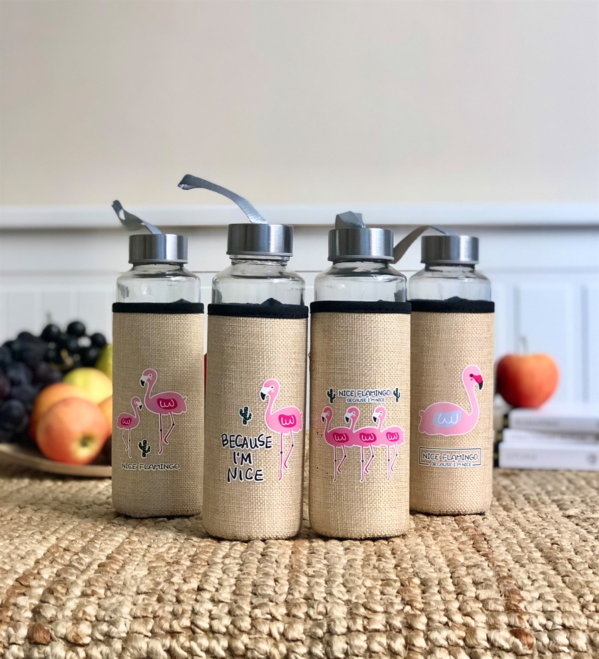 Flamingo Tasarımlı Kılıflı 400 Ml Cam MataraGiftmodaGm-4062