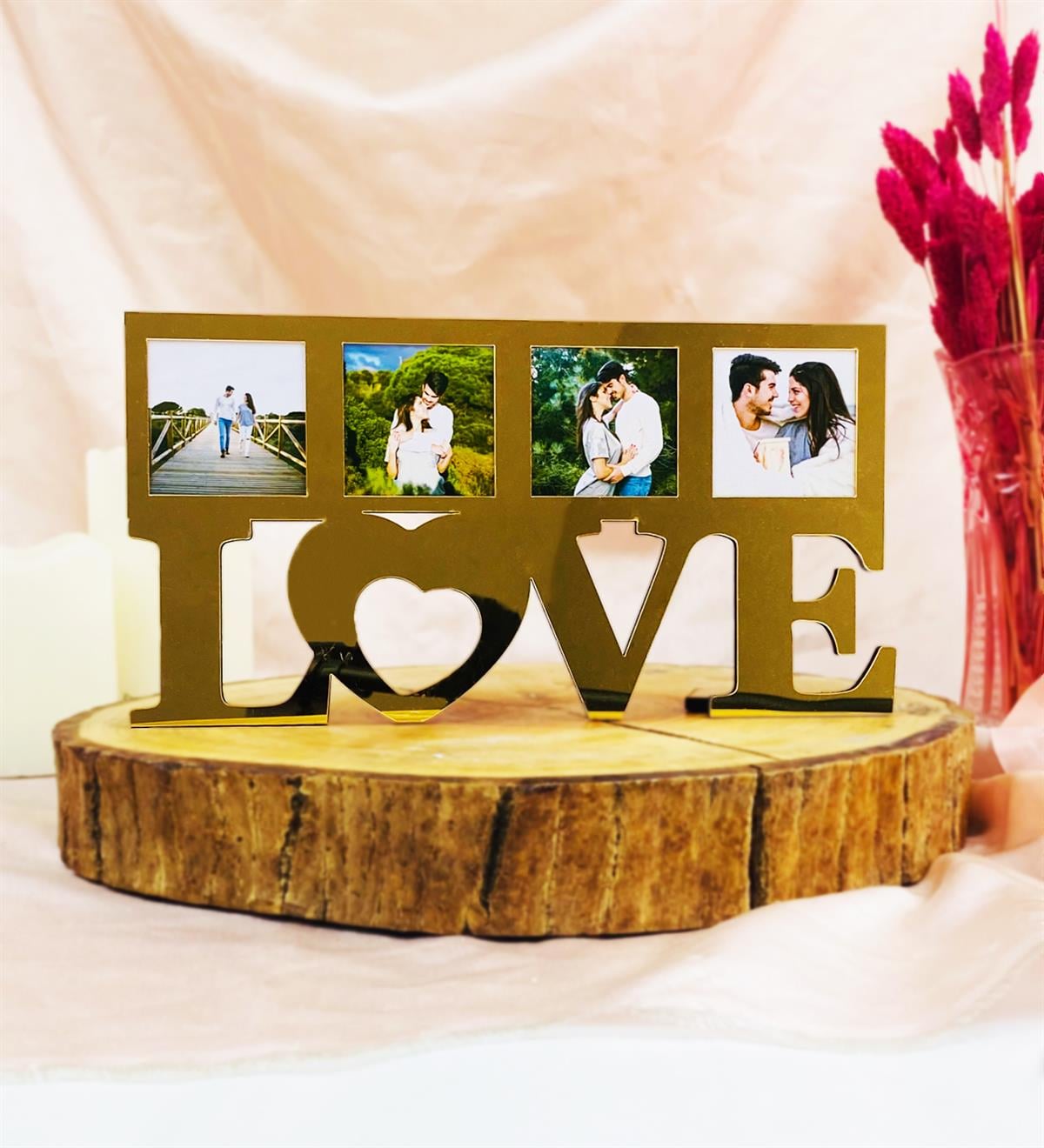 Kişiye Özel Fotoğraflı Gold Love Çerçevegiftmoda Gmfc100103