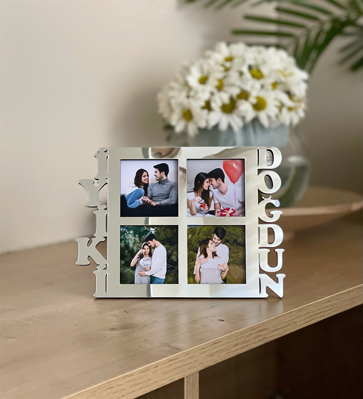 Kişiye Özel 4 Fotoğraflı İyiki Doğdun Mdf Çerçeve GümüşGiftmodaGmfc100012