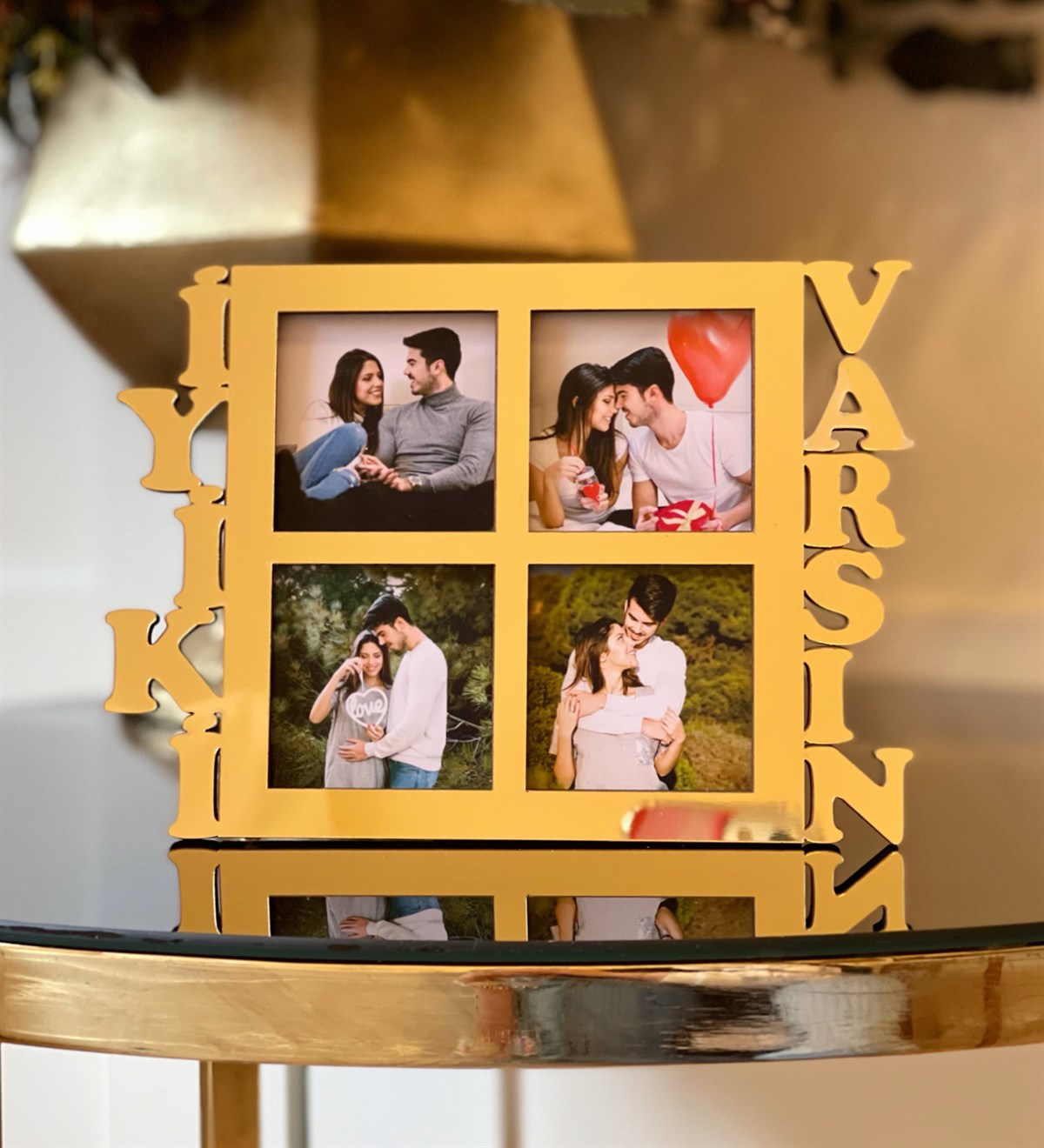 İyiki Varsın 4 Fotoğraf Standlı Mdf Çerçeve GoldgiftmodaGmfc100079