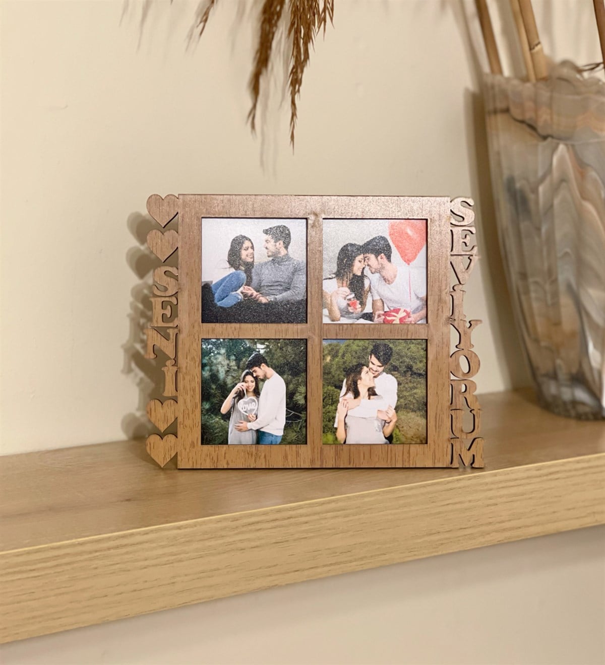 Kişiye Özel 4 Fotoğraflı Seni Seviyorum Mdf Çerçeve AhşapGiftmodaGmfc100026