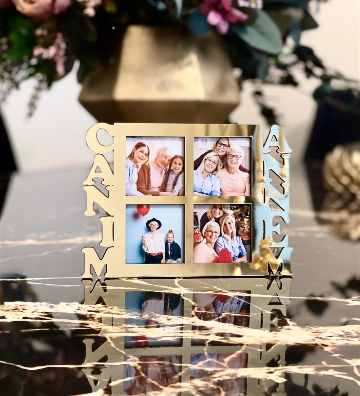 Canım Annem 4 Fotoğraf Standlı Mdf Çerçeve GoldgiftmodaGmfc100071