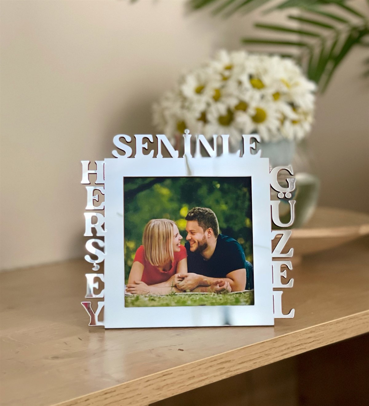 Kişiye Özel Fotoğraflı Herşey Seninle Güzel Mdf Çerçeve GümüşGiftmodaGmfc100019