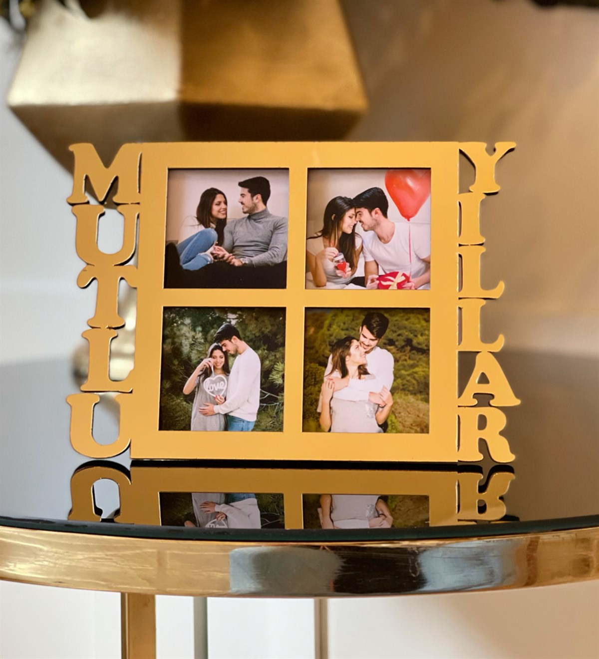 Mutlu Yıllar 4 Fotoğraf Standlı Mdf Çerçeve GoldgiftmodaGmfc100080