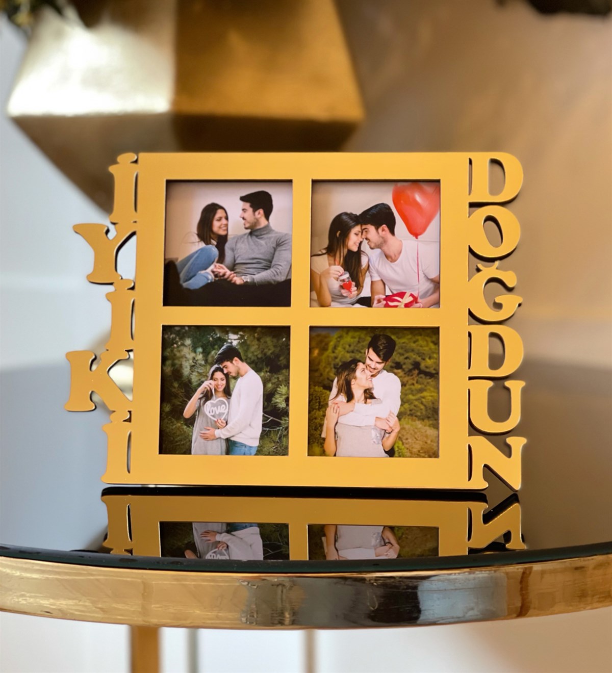 Kişiye Özel 4 Fotoğraflı İyiki Doğdun Mdf Çerçeve GoldgiftmodaGmfc100035