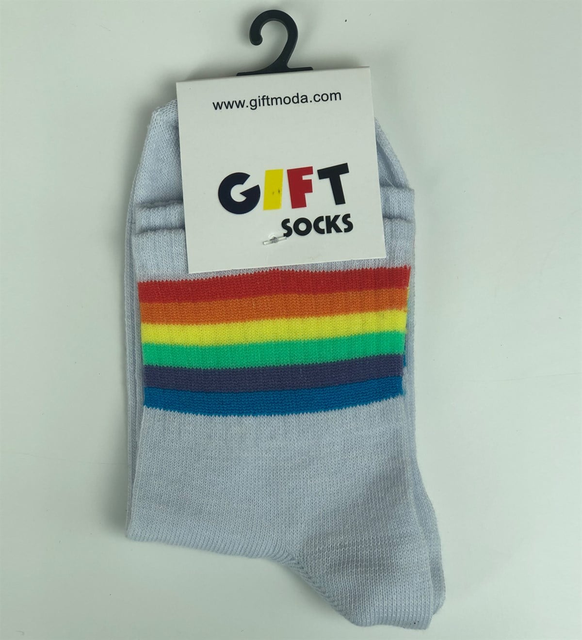Gökkuşağı Tasarımlı Beyaz ÇorapGiftmodaGökkuşağı-Çorap