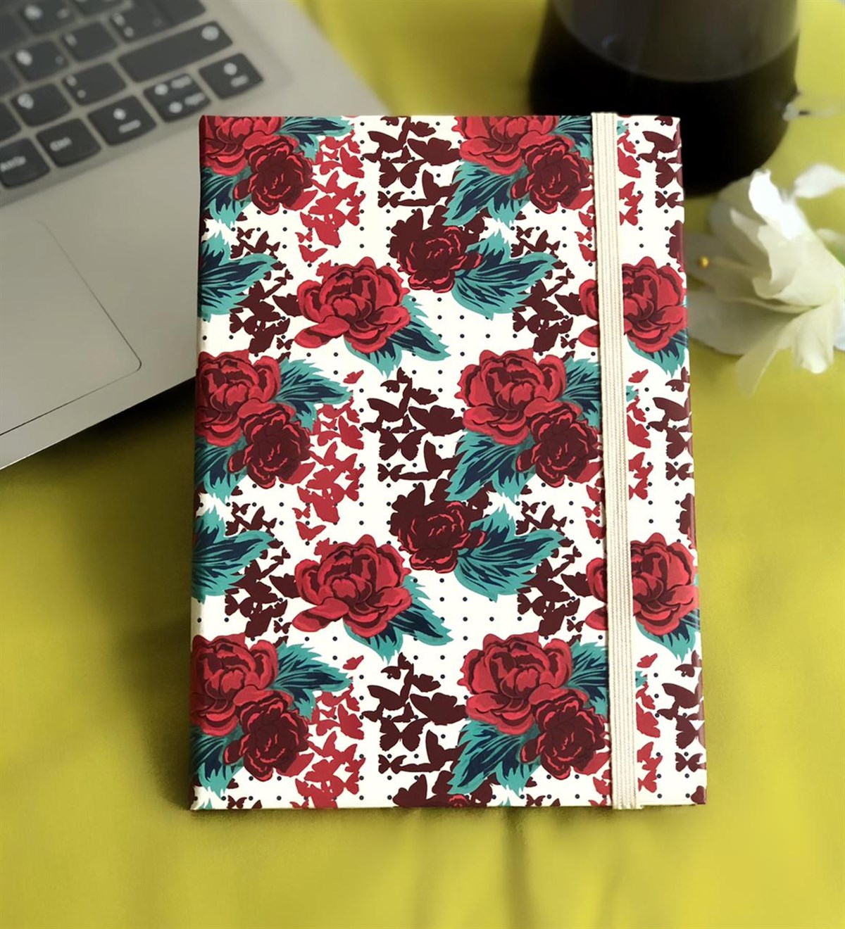 Gül Tasarımlı Lastikli DefterGiftmodaGül-Lastkli-Defter