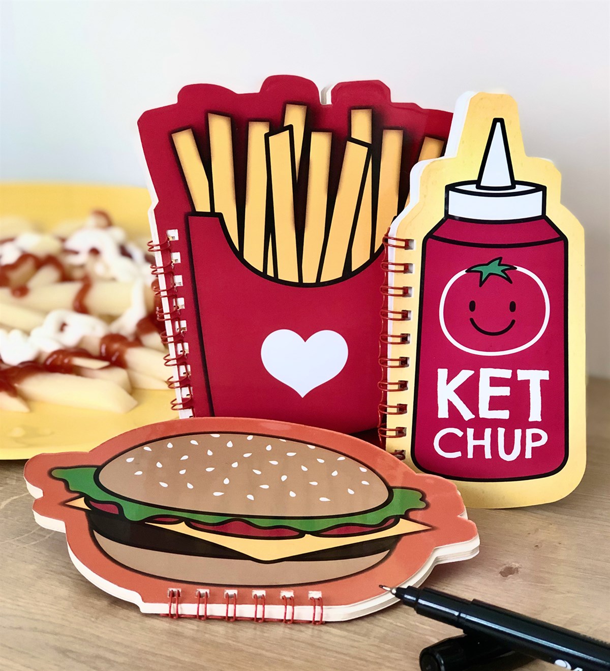 Hamburger Patetes Ve Ketçap 3'lü Şeklli Defter SetGiftmoda Patates-Hamburger-Ketçap-Şekilli Defter 