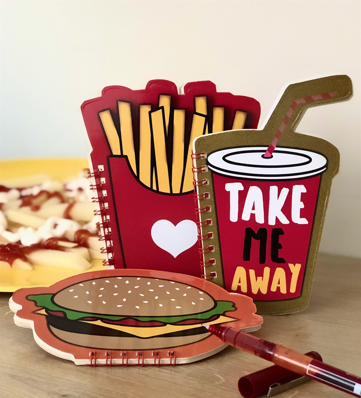 Hamburger Patetes Ve Kola 3'lü Şeklli Defter SetGiftmodaPatates-Hamburger-Meve-Suyu-Şekilli Defter