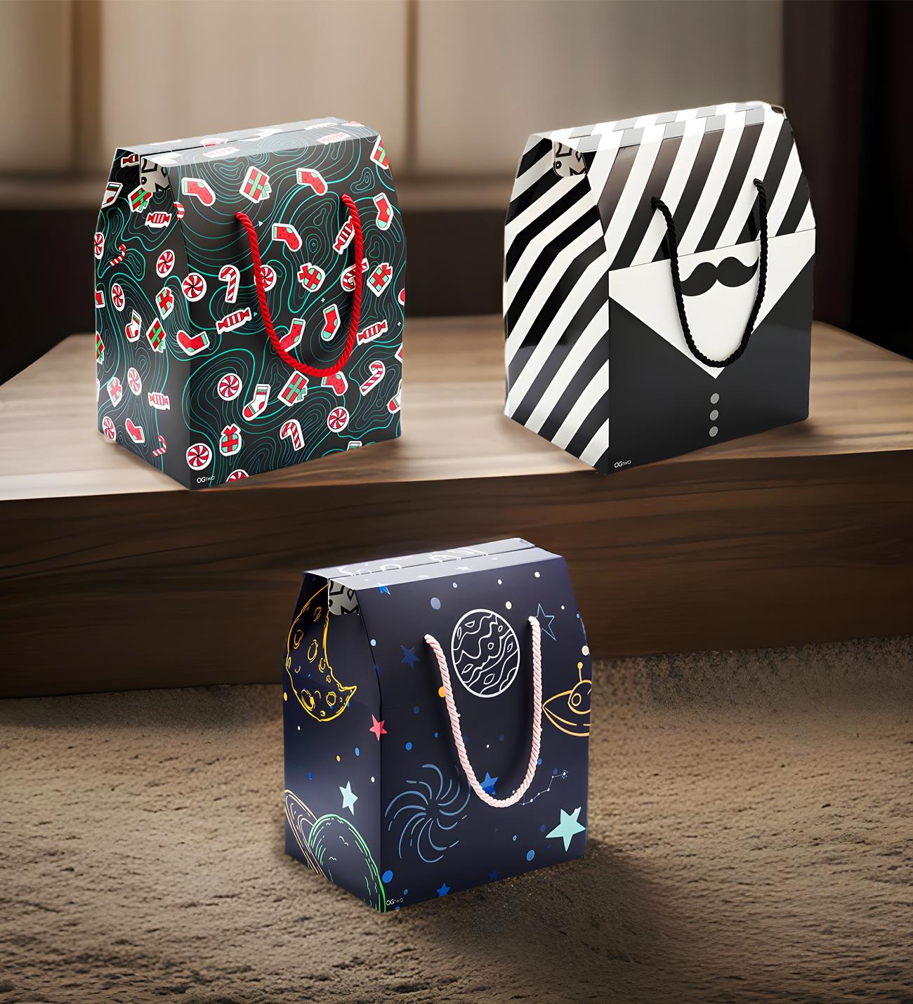  3'lü Kapaklı Kulplu Hediye Kutusu giftmodaGmhk10073