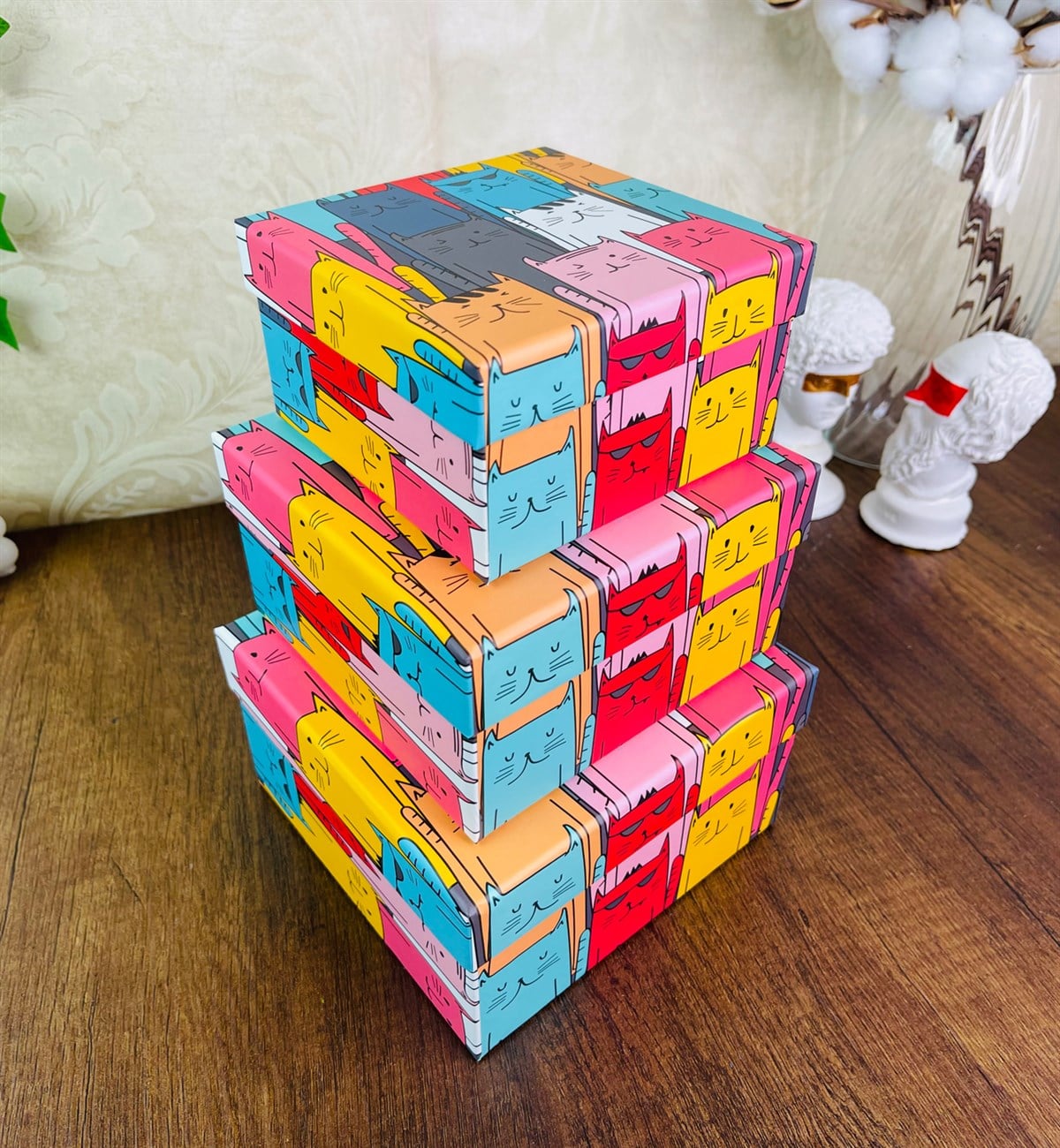 Sevimli Kedi Tasarımlı 3'lü KutugiftmodaGmhk10043