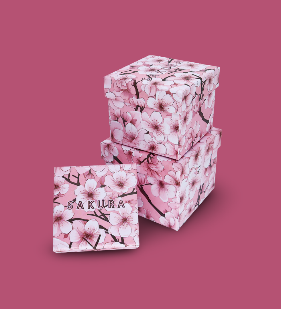 Pembe Sakura Desenli 3'lü Hediye, Kutusu Seti | Mini Kutu SetigiftmodaBam-1323	